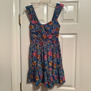Floral Tiered Sundress in Blue with Pink & Orange Blooms